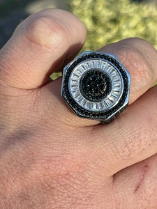 Iced Out Black Diamond Baguette <b>Ring</b> Oxidized 925 Sterling <b>Silver</b> <b>Pinky</b> <b>Ring</b> Hip Hop Rapper Style Statement Jewelry - Product Image 4