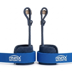 Correas de Soporte para Muñeca de Cuero ANAX SPORTS con Cierre de Gancho y Bucle para Levantamiento de Pesas y Entrenamiento de Fuerza, Color Azul - Product Image 2