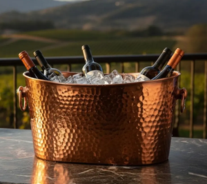 Enfriador de Vino de Cobre Antiguo, Bañera para Bebidas de 12L de Capacidad, Diseño Vintage Martillado, Soporte para Botellas de Champán para Fiestas - Product Image 3