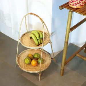 Bandeja de bambú de 2 niveles, accesorio hecho a mano, natural, 2 niveles, respetuoso con el medio ambiente - Product Image 2