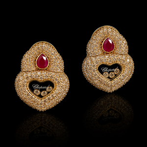 Pendientes de Diamantes Naturales en Forma de Corazón en Oro de 14 Quilates, Pendientes para Fiesta con Detalles de Rubí - Product Image 1