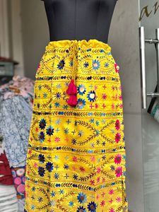 Kutch Embroidered Floral <b>Boho</b> Cotton <b>Skirt</b> Elastic Waist Gujarati Traditional Ghagra Handcrafted Embroidery Mirror Work - Product Image 4