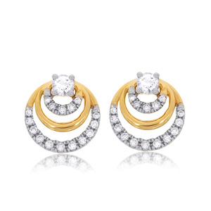 Pendientes de Diamantes con Doble Círculo en Oro Amarillo de 14K, Diamantes Redondos Cultivados en Laboratorio, Joyería Fina para Mujer - Product Image 1