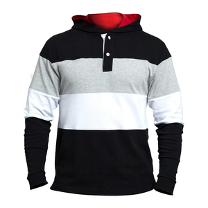 Camiseta de punto casual para hombre con capucha, manga corta, 100% algodón, teñido anudado, bloques de color, ribete en contraste, corte regular, anti-bolitas - Product Image 1