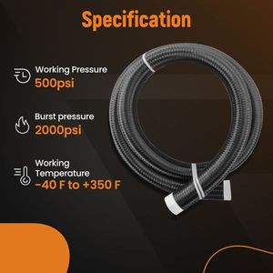 20 AN20 Stainless Steel Nylon Braided Fuel Line Oil Hose 5 Feet Black Fuel Pump & Parts - Product Image 4