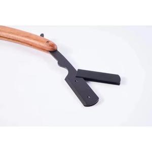 Navaja de afeitar plegable con mango de madera, hoja de acero inoxidable, herramienta de afeitado de una sola hoja para barbería - Product Image 3