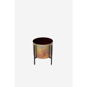 Maceta de Metal con Acabado Patinado Hecha a Mano con Base Geométrica, Elegante Porta Plantas, Centro de Mesa Decorativo al por Mayor - Product Image 1