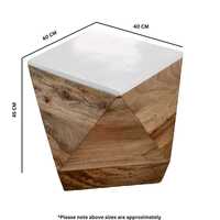 Table basse moderne géométrique en bois de manguier avec plateau en marbre, table centrale en bois massif pour salon.