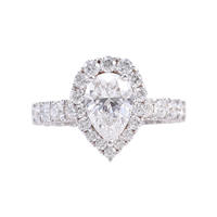 Damenring mit birnenförmigem Moissanit, Verlobungsring aus 925er Silber, Halo-Pavé-Band, rhodiniert