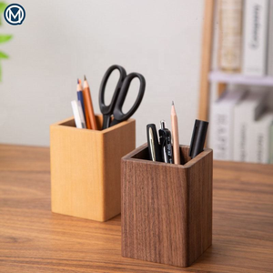 Portalápices de madera de nogal cuadrado de alta calidad, personalizado con logotipo, regalo empresarial de lujo para oficina, artesanía natural. - Product Image 5