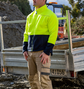 Blouson de travail haute visibilité pour homme, personnalisé, en polaire 100 % polyester, imprimé color block, avec fermeture éclair intégrale et empiècements aux manches, idéal pour l'extérieur - Product Image 3