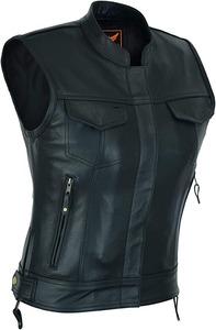 Chaleco de cuero genuino para mujer con cremallera lateral, chaleco de moda - Product Image 3