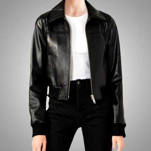 แจ็คเก็ตหนังแกะแท้สำหรับผู้หญิง แบบวาร์ซิตี้ ระบายอากาศได้ดี ย้อมสีเรียบง่าย เป็นมิตรกับสิ่งแวดล้อม บุผ้านวม แฟชั่นฤดูหนาว - Product Image 3