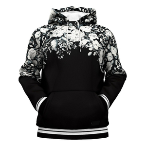 <b>Men's</b> Floral Print Hooded Sweatshirt Regular Fit Black White Knitted Casual Autumn Wear With Pocket autumn wear Regular - Product Image 1