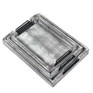 Ensemble de 3 plateaux de service en bois de pin plateaux gigognes avec poignées pour petit déjeuner plateau décoratif polyvalent pour la cuisine et la maison - Product Image 1