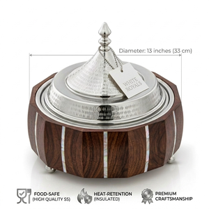 Luxury Ramadan <b>Insulated</b> Hotpot Set Luxury Premium Wood & Mother of Pearl Inlay Buffet Chafing Dish for Majlis & Eid Catering - Product Image 4