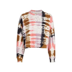 Custom Women <b>Tie</b> Dye Crop Sweatshirt Coral Brown <b>Navy</b> Striped Pattern Crewneck Drop Shoulder Ladies Pullover Cotton Fashion OEM - Product Image 2