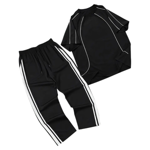 Traje informal de dos piezas para deportes de verano, camiseta informal de manga corta con estampado de carreras y pantalones con cordón, conjunto de pantalones - Product Image 1
