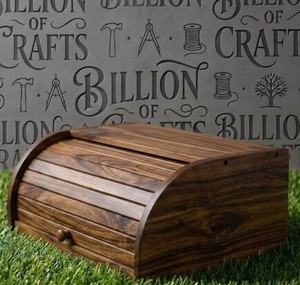Boîte à pain en bois écologique de style campagnard français, finition de haute qualité, couvercle coulissant, conteneur de rangement arqué, organisateur pour la cuisine - Product Image 1