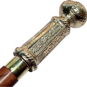Canne de marche en bois avec poignée en laiton artisanale, canne nautique pour hommes et femmes, canne de marche en bois vintage, cadeau élégant pour la mobilité - Product Image 1