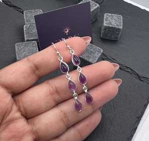 Amethyst 925 Sterling Silver 3 Stone Drop <b>Earrings</b> Peace Design Wedding Trendy Wholesale Gemstone Jewelry Export India - Product Image 6