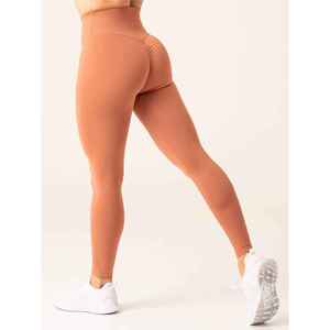 High Waist Full Length Solid <b>Brown</b> <b>Leggings</b> Seamless Knitted Stretch Breathable Sporty Women's Activewear - Product Image 3