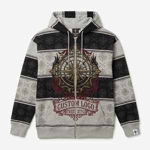 Sudadera con Capucha Colorblock Vintage con Estampado de Brújula, Unisex, con Logotipo Personalizado, Rayas, Estilo Urbano, Chaqueta de Forro Polar, 100% Algodón, Color Sólido - Product Image 1