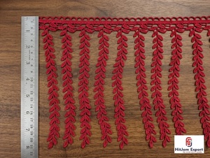 Ribete de encaje rojo con flecos HitJem para exportación, borde decorativo de algodón con borlas para textiles de moda - Product Image 2