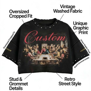 Camiseta Glory Custom con efecto desgastado, lavado ácido y pedrería, 100% algodón, estilo vintage, gráfico, corta, unisex, para ropa urbana. - Product Image 5