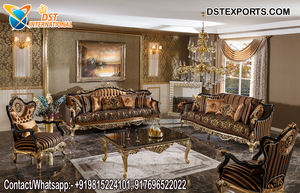 Juego de sofá de lujo para sala de estar de estilo Neo clásico, juego de sofá pulido de nogal oscuro de madera de teca real, juego de sofá pulido marrón oscuro antiguo - Product Image 2