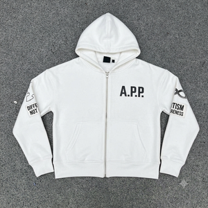 Sudadera con Capucha y Cremallera de Diseño Nuevo al por Mayor, Unisex, de Algodón y Felpa, Ropa Casual de Otoño con Logotipo Frontal y Estampado en las Mangas - Product Image 2