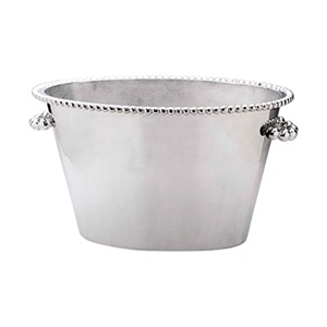 Luxury Two Bottle Silver Metal Beverage Cooler For Tabletop Entertaining Decorative Pearl Trim Silver Party <b>Drink</b> Tub - Product Image 3