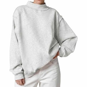 Vintage Washed Acid Wash Blank Sweatshirt Custom Logo Distressed Heavyweight Cotton Fleece Boxy Fit Mock Neck <b>Pullover</b> <b>Women</b> - Product Image 1