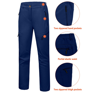 Pantalon de sport pour femme, imperméable, en polyester softshell, taille élastique, tissu extensible, fermeture éclair, longueur intégrale, pour l'hiver - Product Image 4