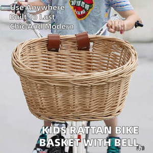 Panier de vélo en rotin de haute qualité pour enfants, avec panier avant tressé, sonnette, pompons et autocollants, et paniers de rangement – Meilleur prix - Product Image 2