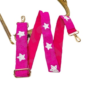 Star <b>Pink</b> Adjustable Seed Bead Bag Straps Fashion Accessories with Custom Shape and Design Beaded <b>Purse</b> Strap - Product Image 1