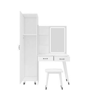 "<b>Makeup</b> Vanity Table with LED <b>Mirror</b> & 2 Drawers Slim Armoire Wardrobe Set for Bedroom" - Product Image 4