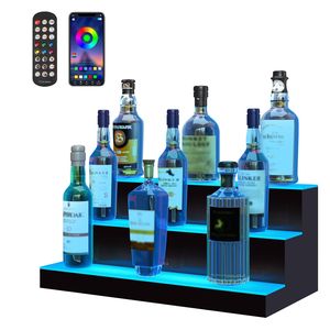 Moderno Portabottiglie a 3 Livelli da 24 Pollici con Illuminazione LED in Legno e Metallo, Controllo RF e App per Esposizione su Scaffale Bar Domestico - Product Image 3