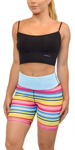 Shorts de sport rayés taille haute pour femme, respirants, en Spandex et Polyester tricoté, vêtements de sport, taille élastique, coupe ajustée - Product Image 3