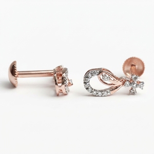 Pendientes redondos de oro rosa de 9 quilates con diamantes cultivados en laboratorio y naturales |   0.28 CT - Product Image 2