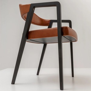 Handcrafted Solid Wood Modern Dining Chair Ergonomic Armrest Backrest Light Upholstered Leather Seat Premium Quality Furniture - Product Image 5