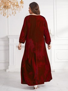 Abaya de Terciopelo de Poliéster Transpirable y Antiestática, Mangas Holgadas, Largo hasta el Tobillo, Estilo Étnico para Mujeres Musulmanas - Personalizable OEM - Product Image 4