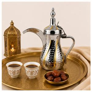 Arabic Dallah Coffee <b>Pot</b> Stainless Steel Hammered Arabian Teapot Silver Gold Plated Middle Eastern Qahwa Server for Home Hotel - Product Image 4