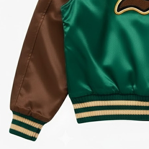 Veste universitaire d'hiver verte pour homme avec motif de lettres brodées, col rond, coupe régulière, 100% laine, écologique - Product Image 4