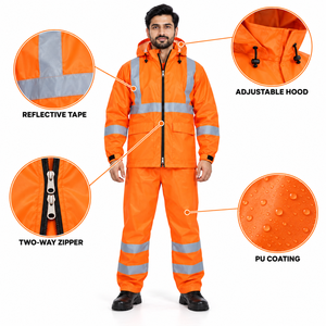 Traje Impermeable de Poliéster para Hombre, 2 Piezas, Chaqueta con Capucha y Pantalones, Ropa de Trabajo para Motocicleta, Color y Logotipo Personalizables, OEM ODM - Product Image 6