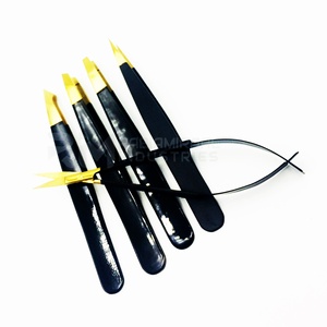 RMI Stainless Steel Gold Plasma Tip And Black Shin Powder Coated Color 4 Different Point Eyebrow Tweezer And Spring Scissor Set - Product Image 1