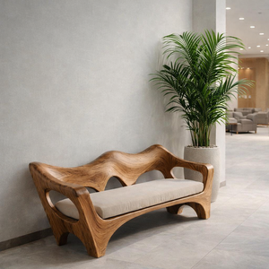 Banco de Madera Maciza Hecho a Mano con Respaldo Escultural para Sala de Estar, Marca Luxali, Diseño Moderno, Ecológico, Duradero, Relleno de Esponja y Lana - Product Image 2