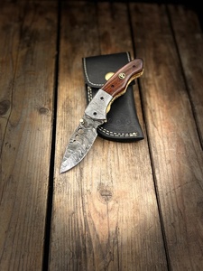 Handmade Damascus Steel Folding Pocket Knife Rosewood Handle Straight <b>Drop</b> Point Professional Survival Premium TARJ ENTERPRISES - Product Image 4