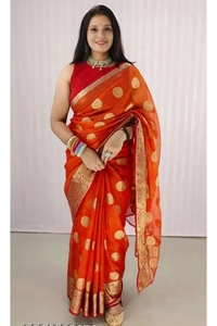 Sari en organza et coton Kota pour femme KV avec bota ronde et sari en jacquard tissé - Product Image 3