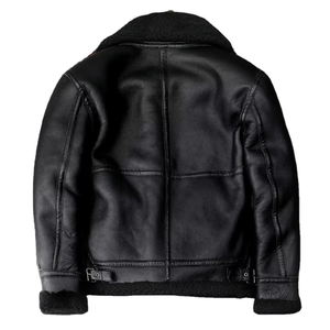Veste en cuir noire élégante pour homme avec fermeture éclair sur le devant et panneaux côtelés sur les manches - Product Image 3